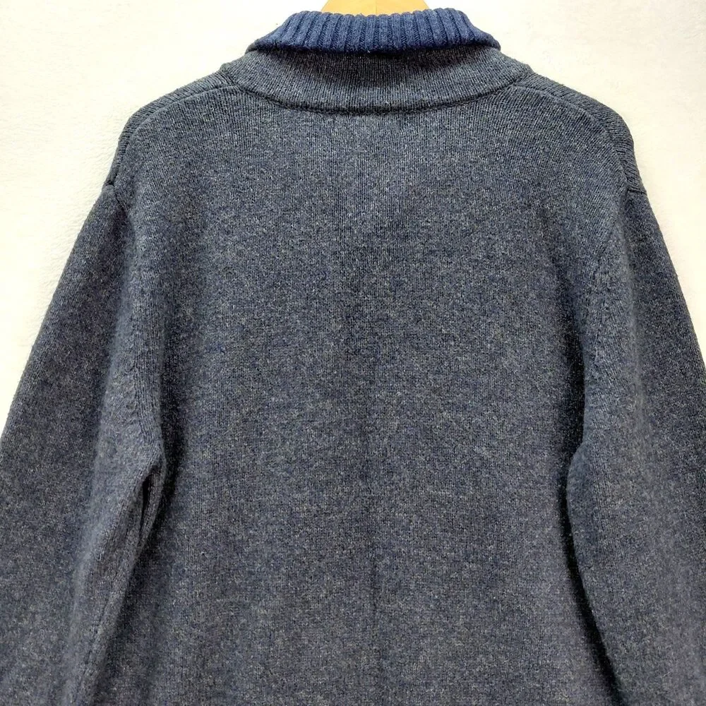 Banana Republic Sweater Mens Large Blue Shawl Collar Wool Blend Fisherman Toggle